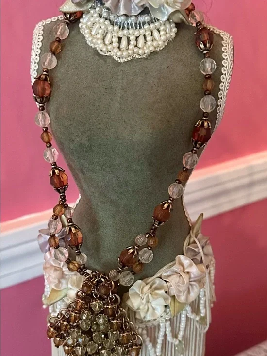 Chico's Brown and Clear Beaded Pendant Statement Necklace - Picture 2 of 4